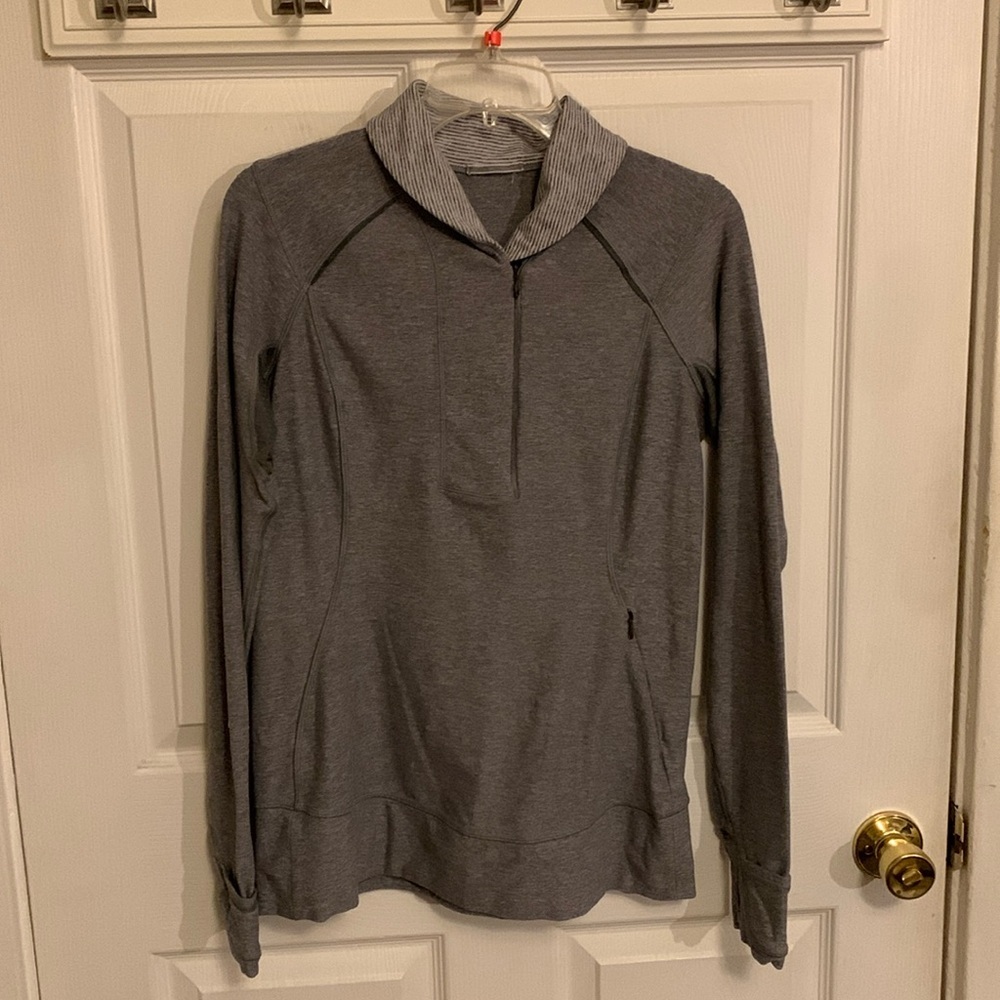 Lululemon Think Fast Pullover Collar Long Sleeve Front Zip Gray White SZ 12